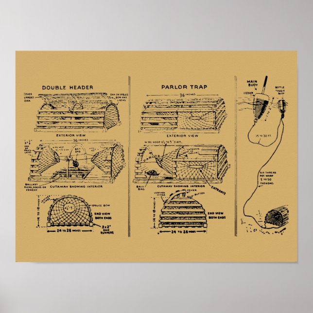 Póster Vintage Lobster Traps Diagrams (Frente)