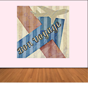 Póster Vintage Look Beige Red & Blue Abstract Bon Voyage
