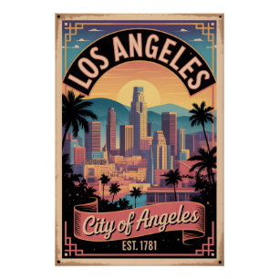 Póster Vintage Los Ángeles California Ciudad de los Ángel