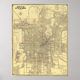 Póster Vintage Los Angeles Map Poster 1914