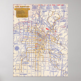 Póster Vintage Los Angeles Map Poster 1946