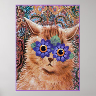 Póster Vintage Louis Wain Hippie Flower Cat Art Poster