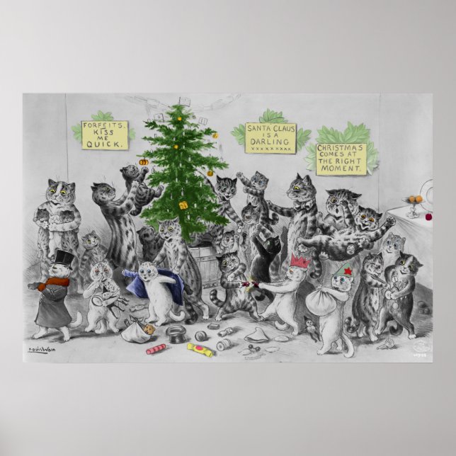 Póster Vintage Louis Wain Navidades Fiesta Poster (Frente)