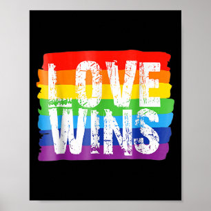 Póster Vintage Love Win Rainbow Peace Sign Orgullo Lesbia