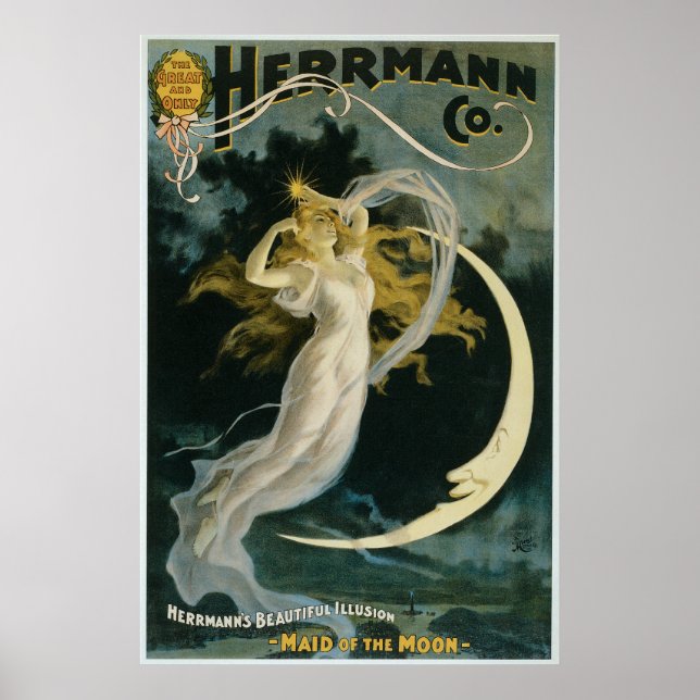 Póster Vintage Magic Poster Art Mujer y Luna (Frente)