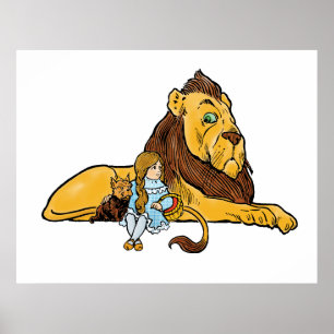 Póster Vintage mago de Oz, Dorothy y Toto con el león