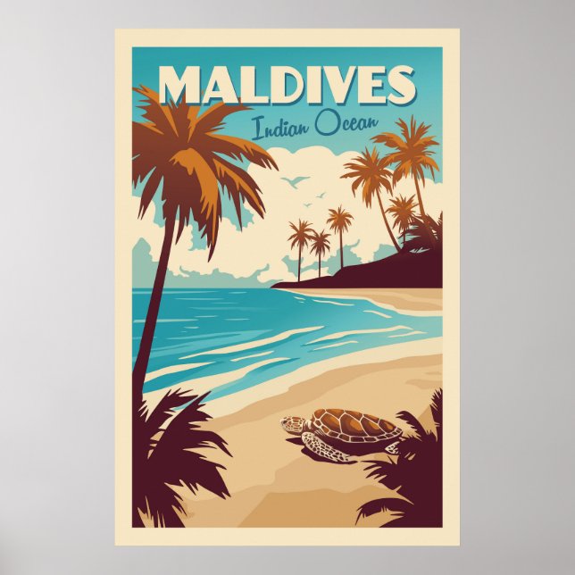 Póster Vintage Maldives Sea Turtle Poster (Frente)