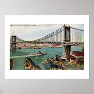 Póster Vintage Manhattan Bridge, Hudson, Brooklyn NYC