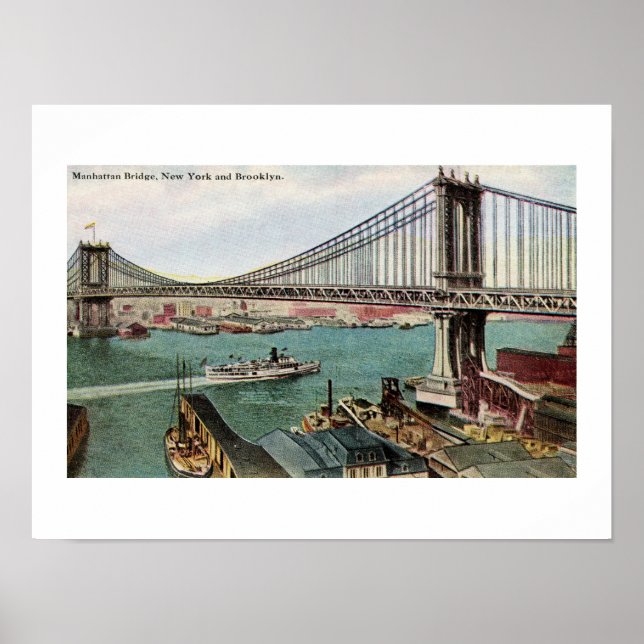 Póster Vintage Manhattan Bridge, Hudson, Brooklyn NYC (Frente)