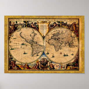 Póster Vintage Map Nova totius terrarum 1625