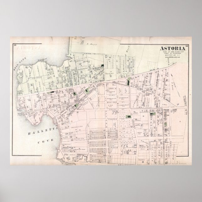 Póster Vintage Map of Astoria NY (1873) (Frente)