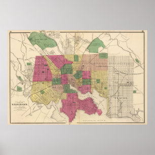 Póster Vintage Map of Baltimore (1873)