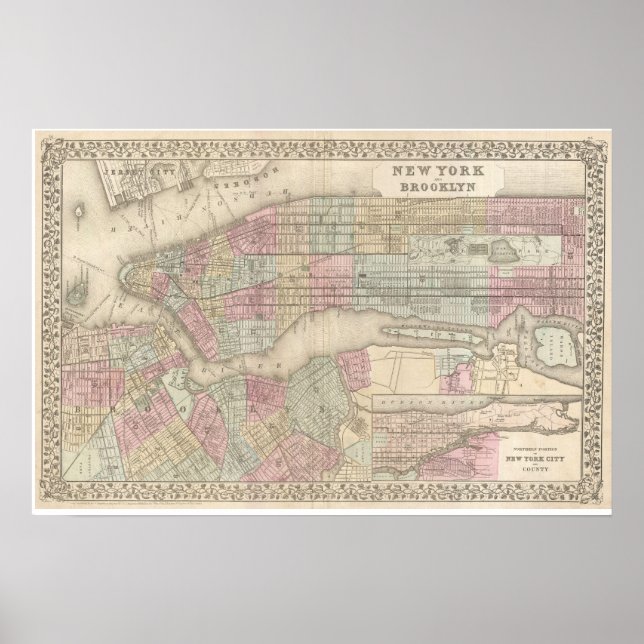 Póster Vintage Map of Brooklyn (Frente)