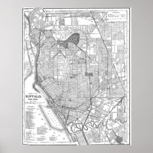 Póster Vintage Map of Buffalo New York (1891) BW