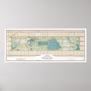 Póster Vintage Map of Central Park. New York, 1875
