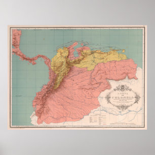 Póster Vintage Map of Colombia (1890)