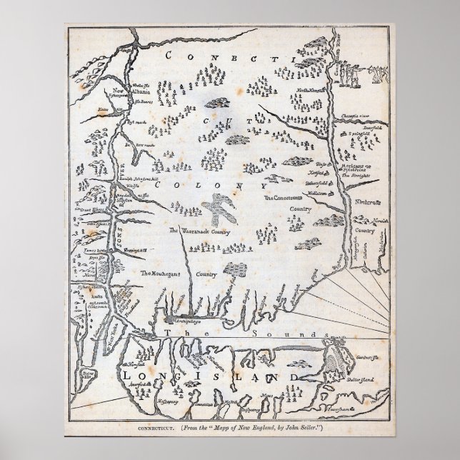 Póster Vintage Map of Connecticut (Frente)