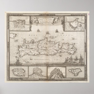 Póster Vintage Map of Crete Greece (1680)
