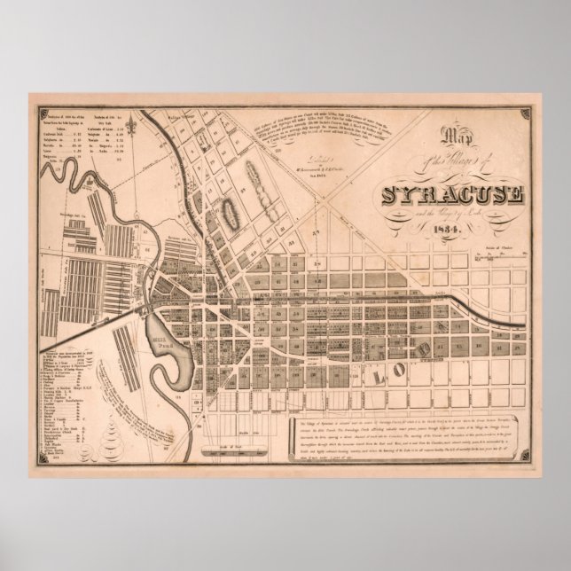 Póster Vintage Map of Downtown Syracuse NY (1834) (Frente)