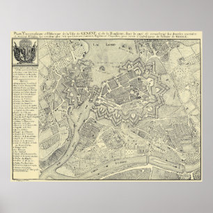 Póster Vintage Map of Geneva Switzerland (1825)