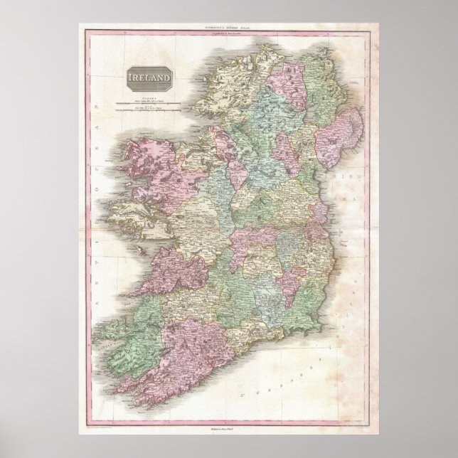 Póster Vintage Map of Ireland (Frente)