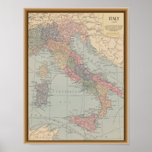 Póster Vintage Map of Italy