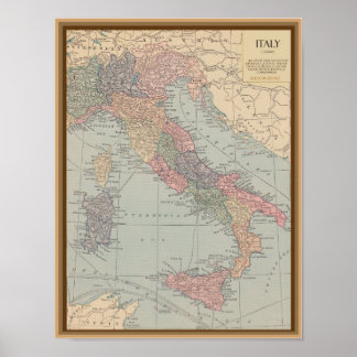 Póster Vintage Map of Italy