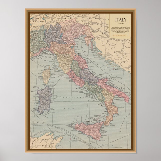 Póster Vintage Map of Italy (Frente)