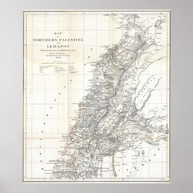 Póster Vintage Map of Lebanon (1856) (Frente)
