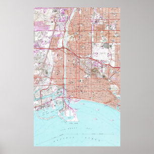 Póster Vintage Map of Long Beach California (1964)