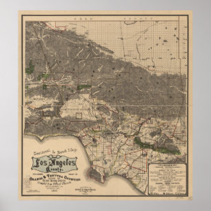 Póster Vintage Map of Los Angeles County CA (1900)