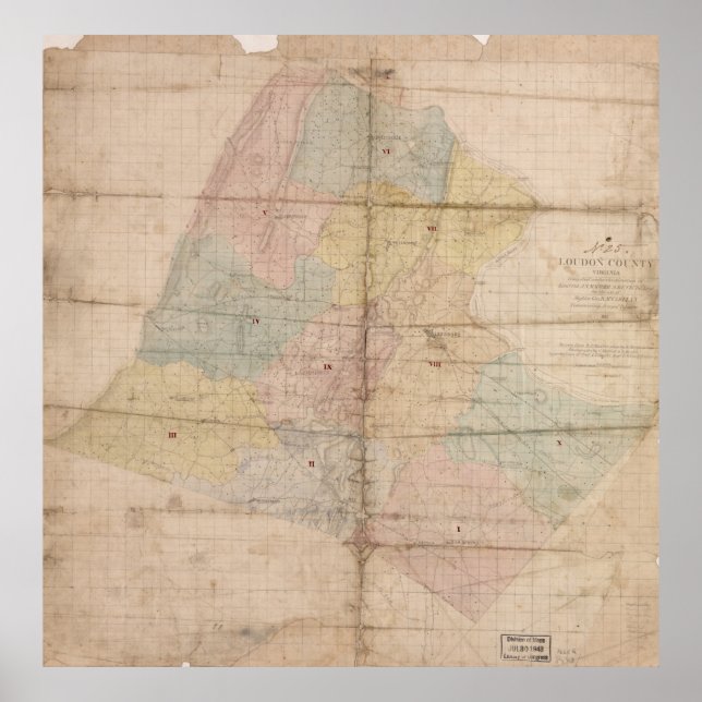 Póster Vintage Map of Loudoun County Virginia (1861) (Frente)