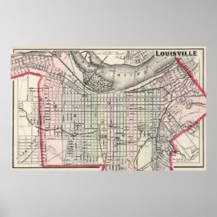 Póster Vintage Map of Louisville Kentucky (1884)
