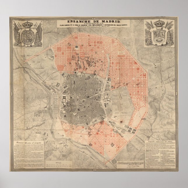 Póster Vintage Map of Madrid Spain (1861) (Frente)
