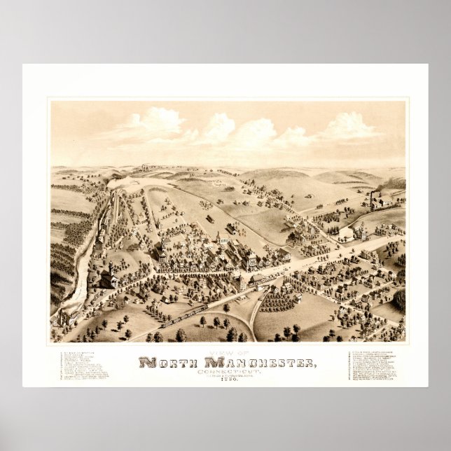 Póster Vintage map of Manchester, CT in 1880 (Frente)