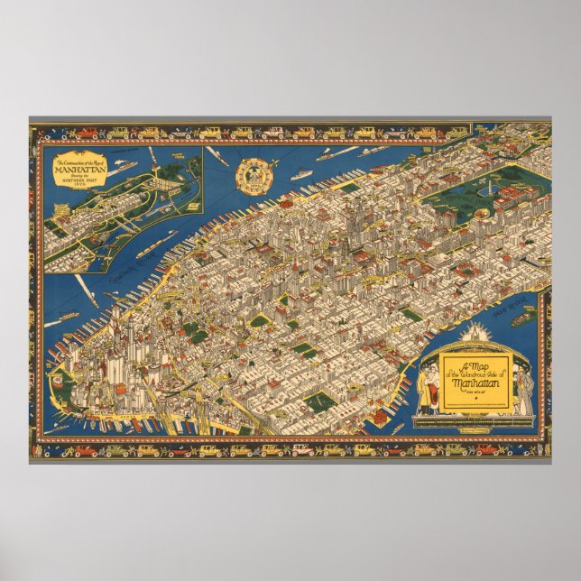Póster Vintage Map Of Manhattan (Frente)