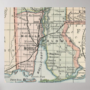 Póster Vintage Map of Mobile Alabama (1891)