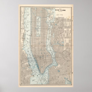 Póster Vintage Map of New York City (1893)