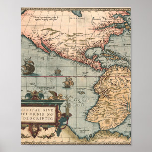 Póster Vintage Map of North America