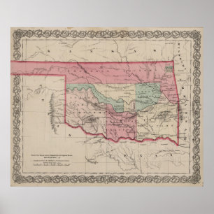 Póster Vintage Map of Oklahoma (1869)