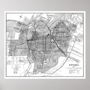 Póster Vintage Map of Ottawa Canada (1915) BW