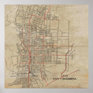 Póster Vintage Map of Pasadena CA (1922)