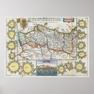 Póster Vintage Map of Portugal (1747)