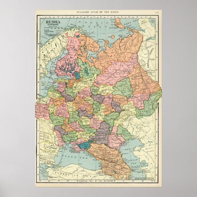 Póster Vintage Map of Russia (Frente)
