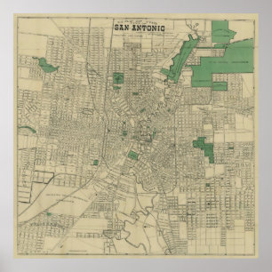 Póster Vintage Map of San Antonio Texas (1909)