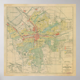 Póster Vintage Map of Syracuse NY (1918)