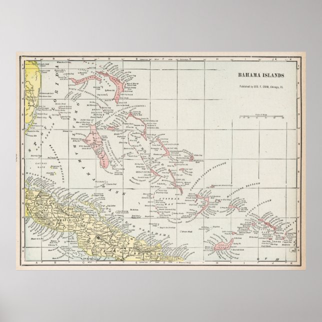 Póster Vintage Map of The Bahamas (1901) (Frente)