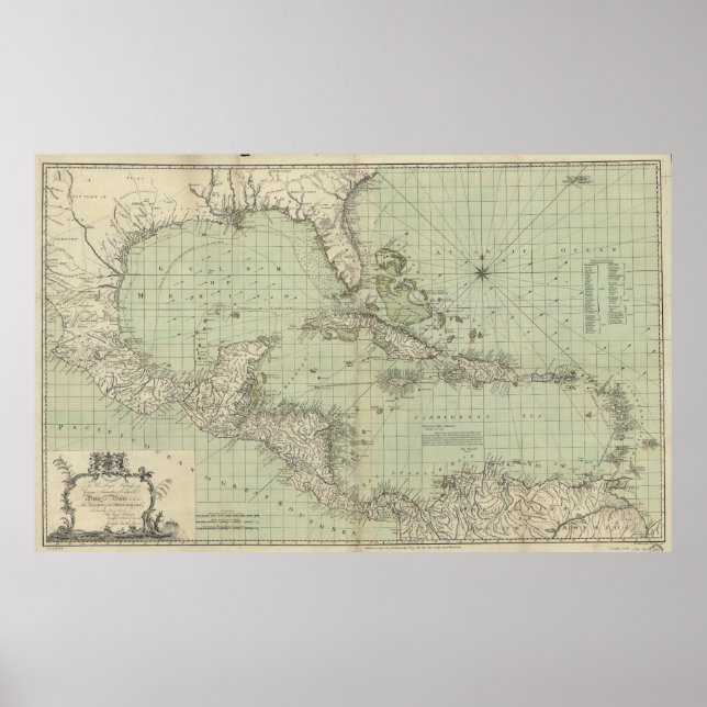 Póster Vintage Map of The Caribbean (1774) (Frente)
