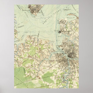 Póster Vintage Map of The Hampton Roads (1918)