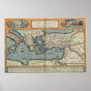 Póster Vintage Map of The Mediterranean (1584)